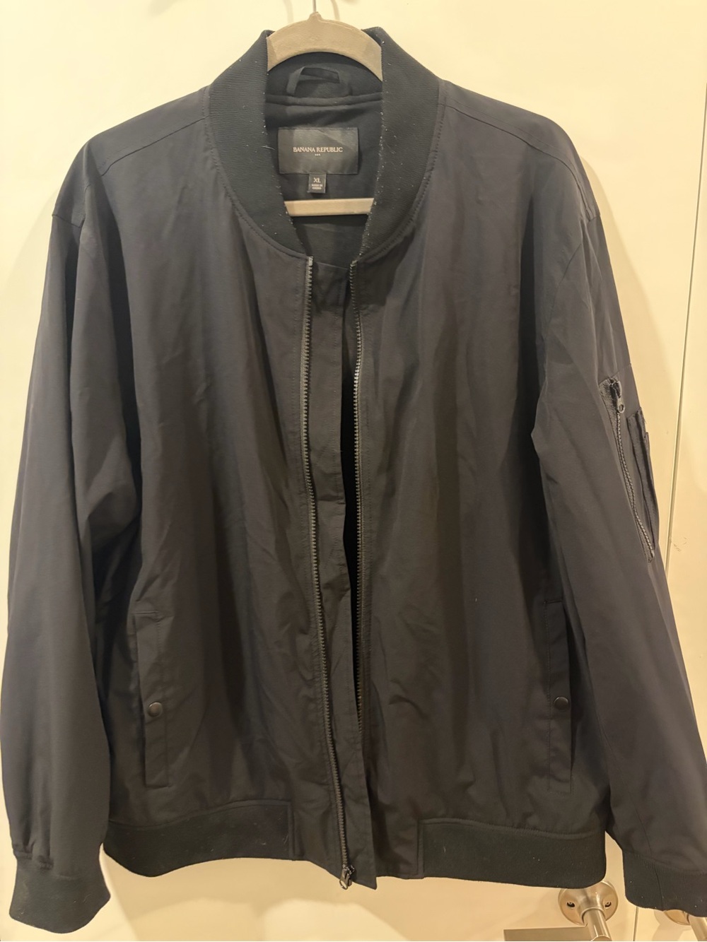 Banana Republic Men's Black Bomber Jacket with Ribbed Trim